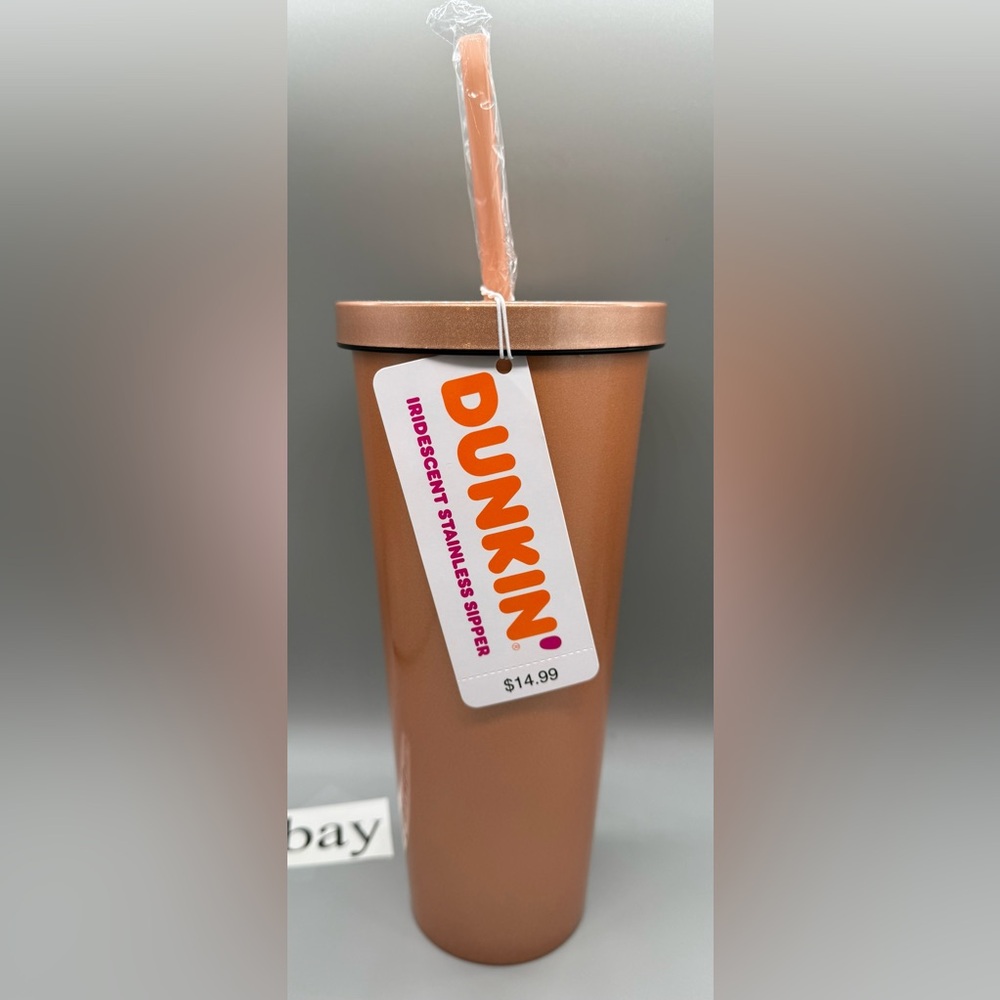 Dunkin' 24oz Stainless Sipper Tumbler with Straw Iridescent GOLD - NWT